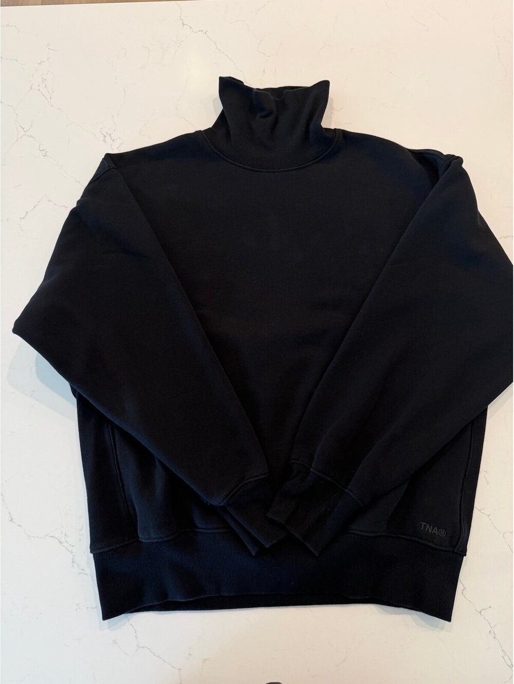 Aritzia TNA Cozy Fleece Boyfriend Turtleneck Sweatshirt Black - Size S